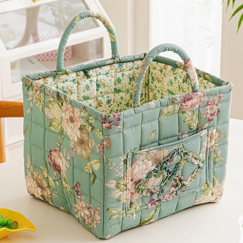 Floral Pattern Fabric Storage Boxes With Handles Foldable Organizer Clothing Underwear Home Bedroom Bathroom Desktop Travel Use