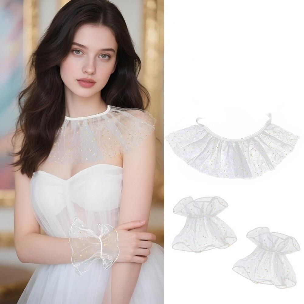 3PCS/SET Glitter Wedding Scarf Romantic Bride Fingerless Gloves  Bride Accessorizing