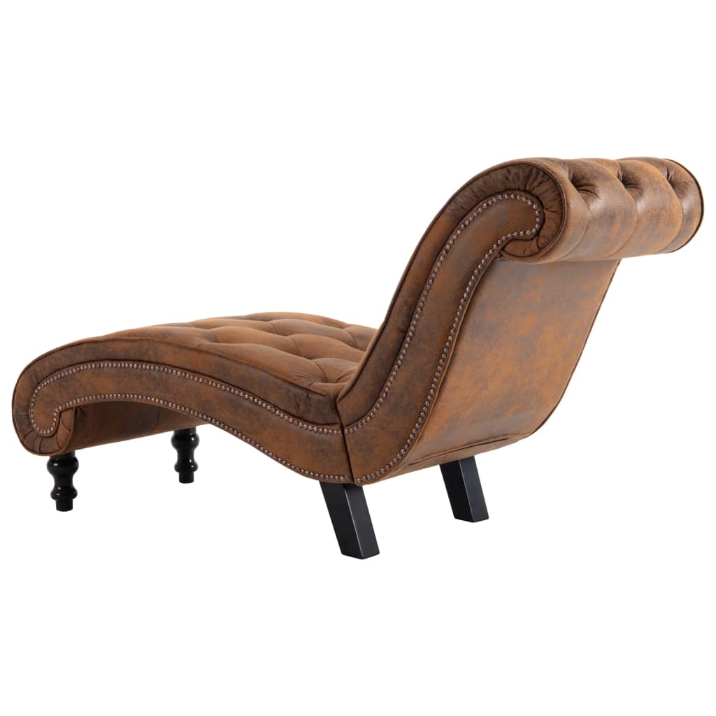 Chaise Lounge In Brown Suede Look Faux Leather