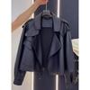 2025 Spring/Autumn Petite Women's Retro Black Leather Motorcycle Jacket