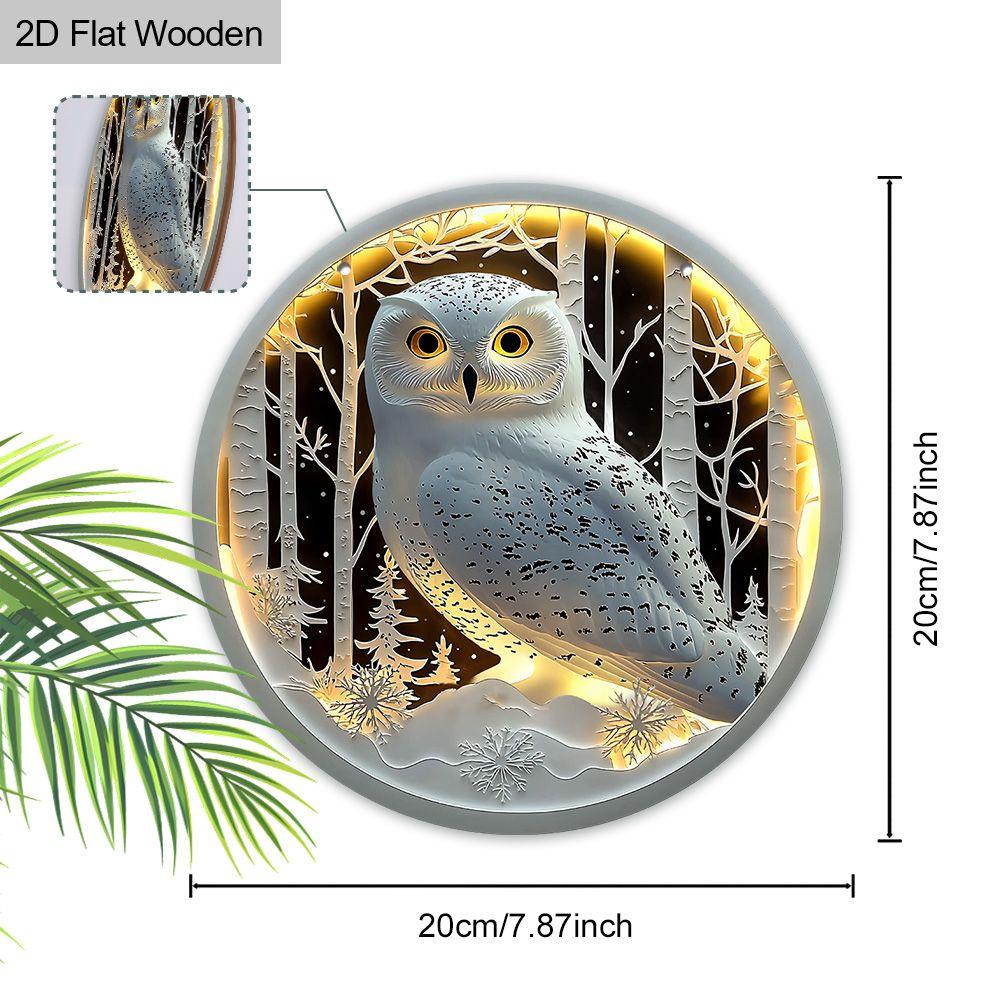 2D flat wooden tag, home wall decoration, housewarming gift for friends, white owl pattern