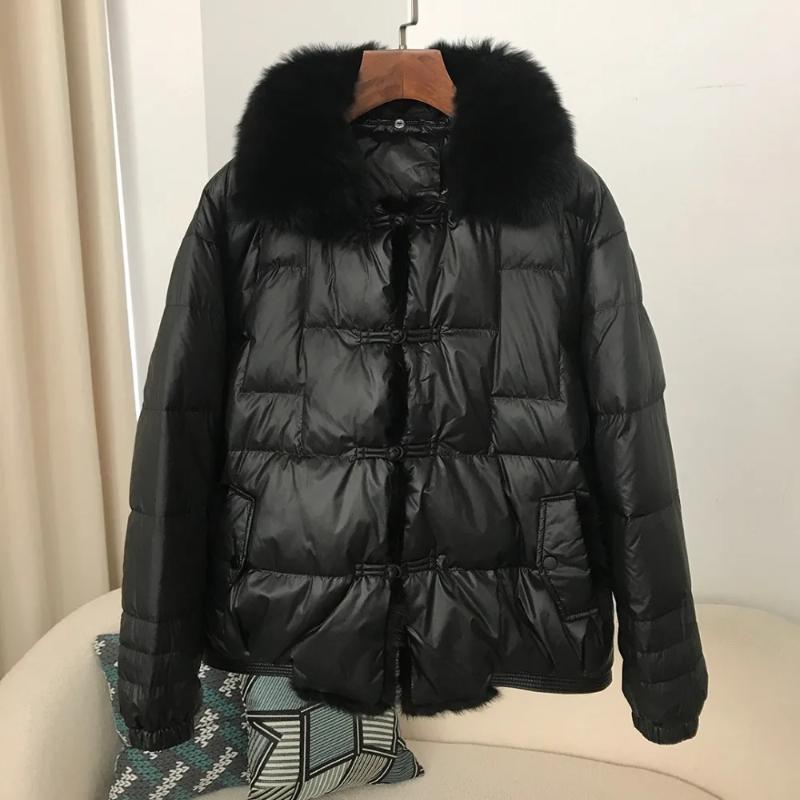 Daunenjacke kurz Damen hochwertig hochwertiges Gefühl von Dünne locker modisch retro Scheibenschnalle Steppung Nerzdaunenjacke