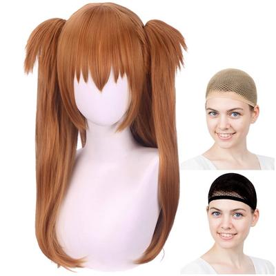 Cosplay Wig Neon Genesis Evangelion Asuka Langley Soryu Asuka Long Twin Tails with Vance Orange Brown White Mercier Wig Net Set of 2