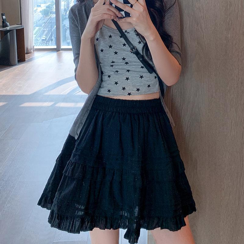 White Ballet-Inspired Puffy A-Line Skirt - Petite Layered Spring Skirt for Women S чёрный