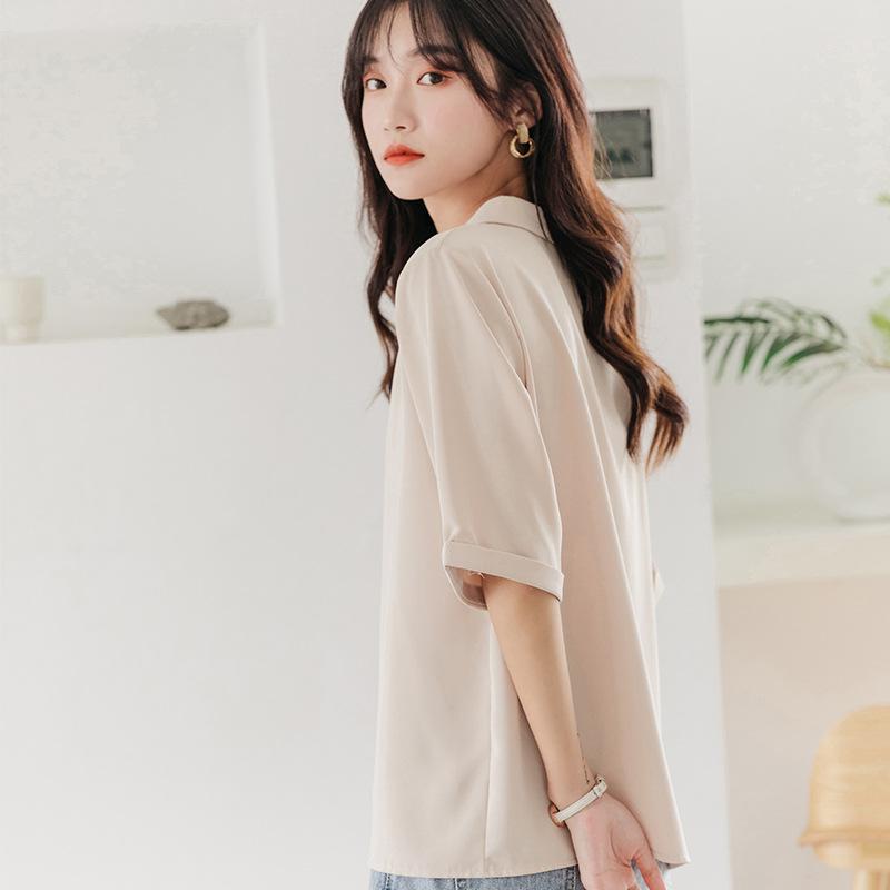 Suit V-neck Chiffon White Shirt Female Short-sleeved Summer Loose Professional Temperament Design Sense Five-minute Sleeve Shirt