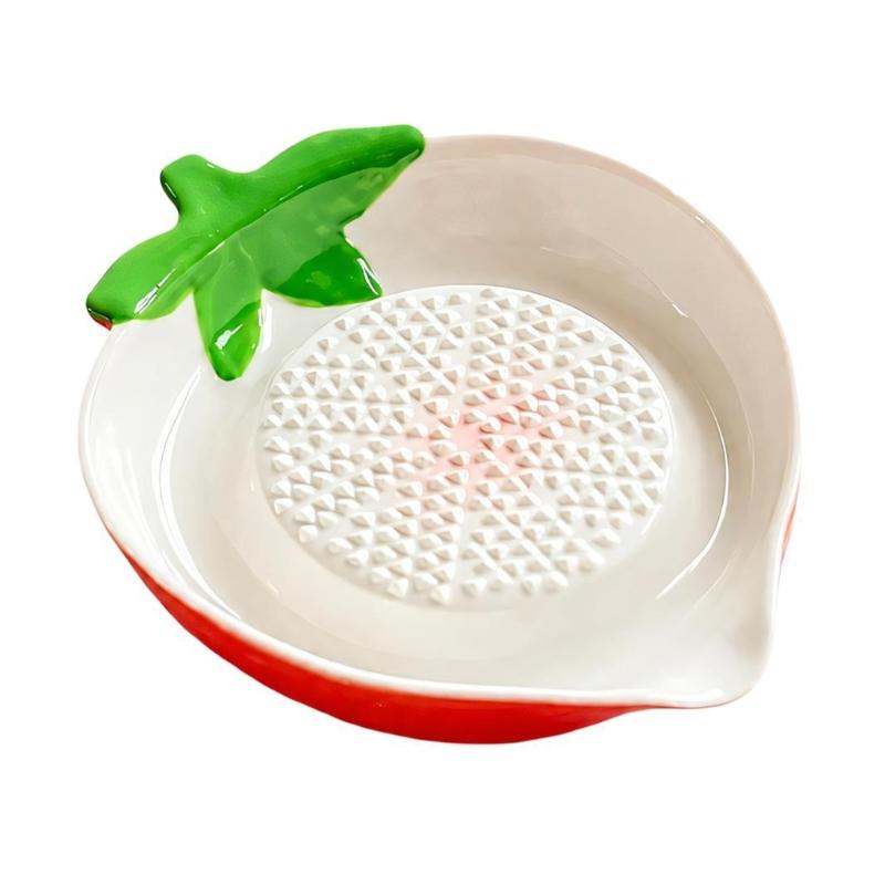 Manual Porcelain Grating Dish for Garlic and Soft Produce with Textured Face and Transfer Lip for Daily Cooking Use