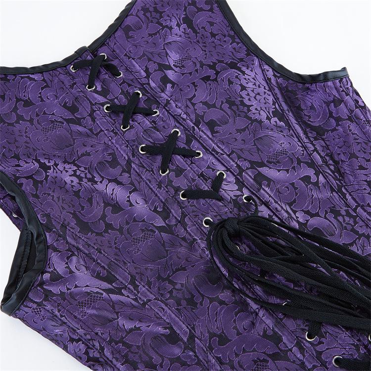 European & American Court Style Black Lace-Up Sleeveless Corset with 12 Steel Bones & Double-Breasted Chain Buttons.