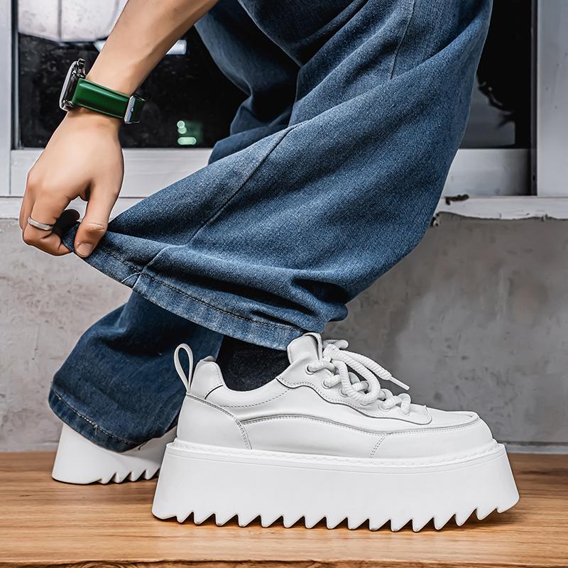 Thick White Shoes,2026 Spring New Fashion Trend To Increase Board Shoes, Low-top Lace-up Casual Sports Men's Shoes