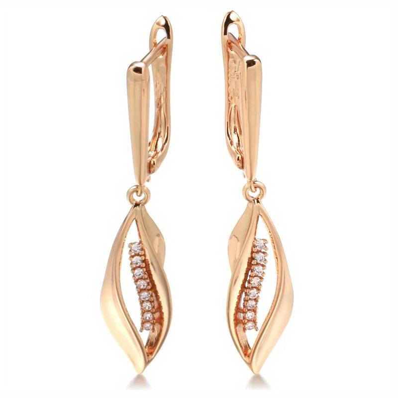 1 Pair Golden Color Long Leaf Drop Earrings for Women Zircon Elegant Wedding Jewelry Trendy Dangle Earrings