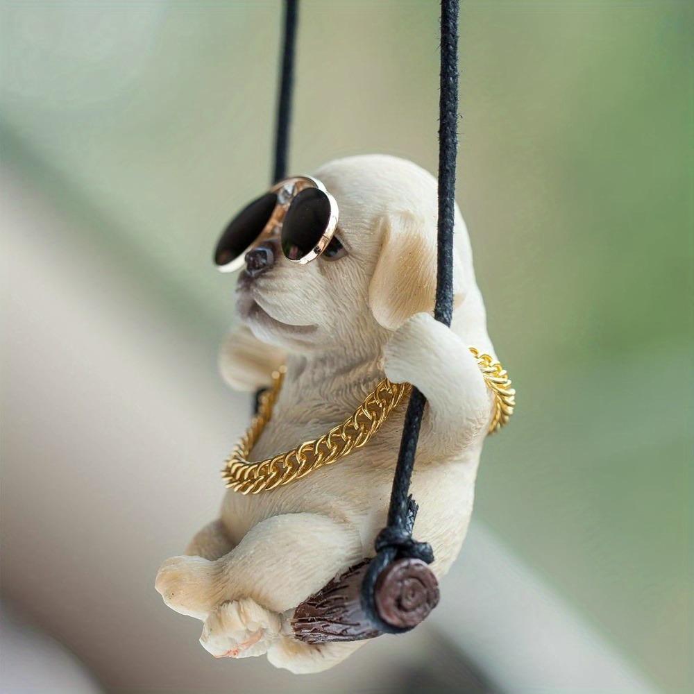 [Vibrant Labrador Retriever] Vibrant resin Labrador puppy, wearing glasses and a gold chain | Swinging on a rope, hanging decora