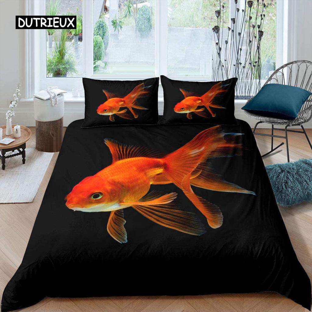 Goldfish Duvet Cover Set Ocean Life Comforter Cover Wave Splash Bedding Set Polyester Abstract Art Single Queen King Quilt Cover