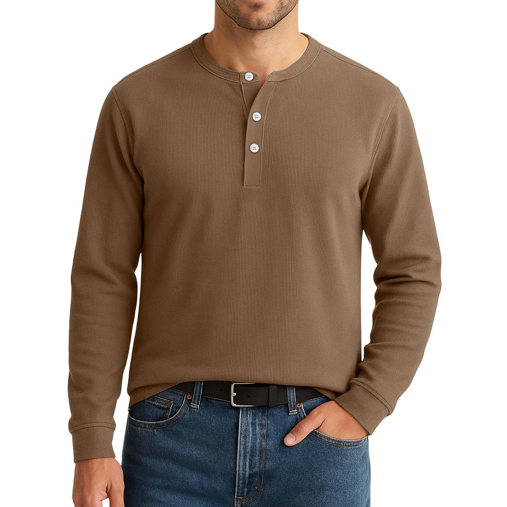 Men's Casual Style Solid Color Loose  Shirt Long-sleeved Top