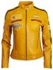 Women's Real Leather Racing Jacket (QOOC) - Yellow