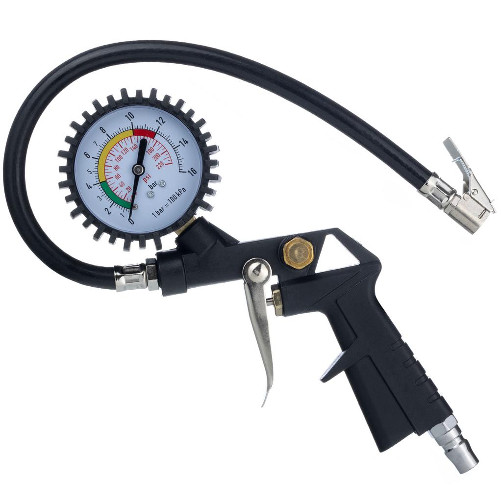 Rosfix Pneumatic Gun with Pressure Gauge – Pressure Range 0-16 Bar | Aluminum | 35 Cm Hose, Rubberized Pressure Gauge Cover