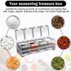 4 Piece Clear Seasoning Box Set Storage Container Condiment Jars for Spice Salt Sugar Cruet Seasoning Rack Spice Pots with Cover