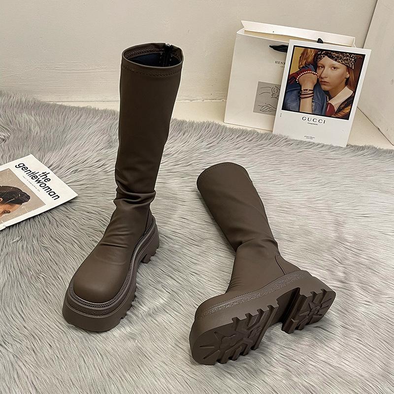 European Fashion Versatile Short Boots Children In the Autumn and Winter of 2025 New Stacks of Thin But Knee-length Knight Boots