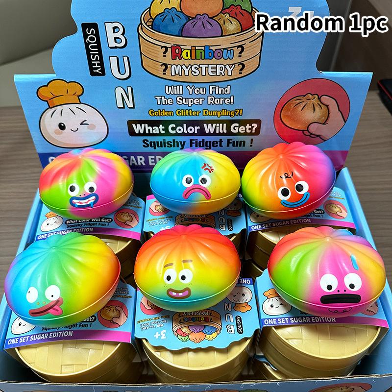 

Rainbow Mystery Dumpling Squishy Fidget Fun Toys Squeeze Ball Blind Box Random Color Stress Relieve Slow Rebound Relax Toys Gift