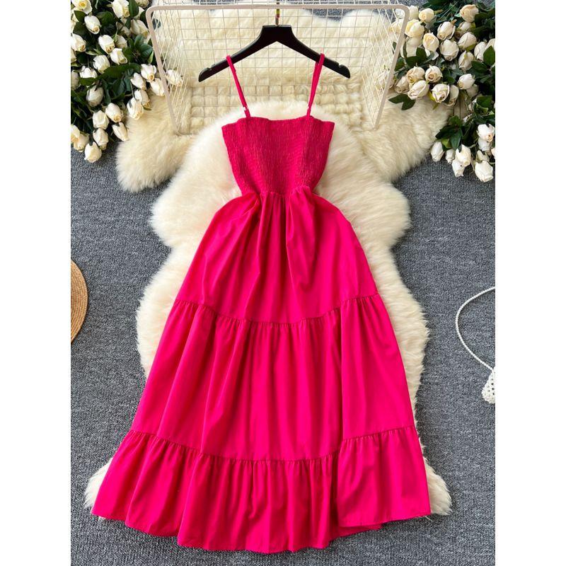 Sling Dress Women's 2024 Summer Dress New Arrival Elastic Tight Waist Slim Looking Sleeveless Tube Top Ruffles Long Dress