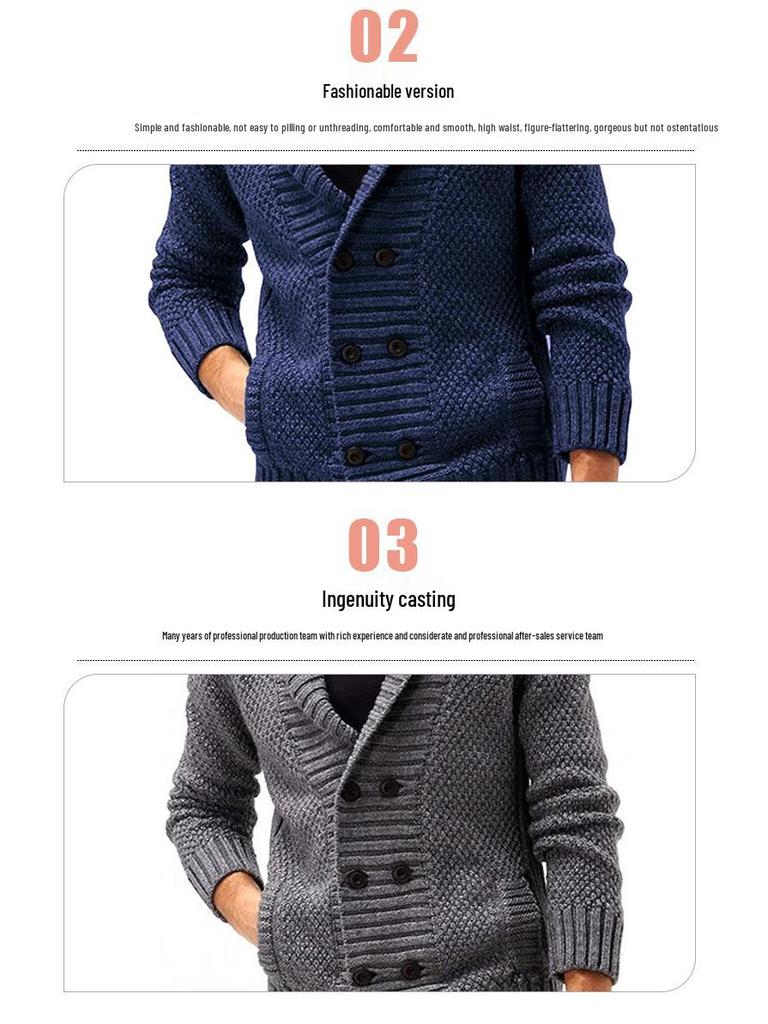 Men's Long Sleeve Solid Color Knitwear - Autumn/Winter Fashion, Comfortable Lapel Design.