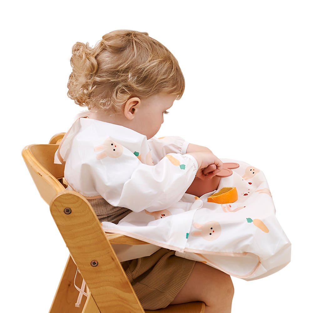 Atti Rabbit Self Feeding Waterproof Baby Bib Long Sleeve Zipper Type All In One High Chair Cover