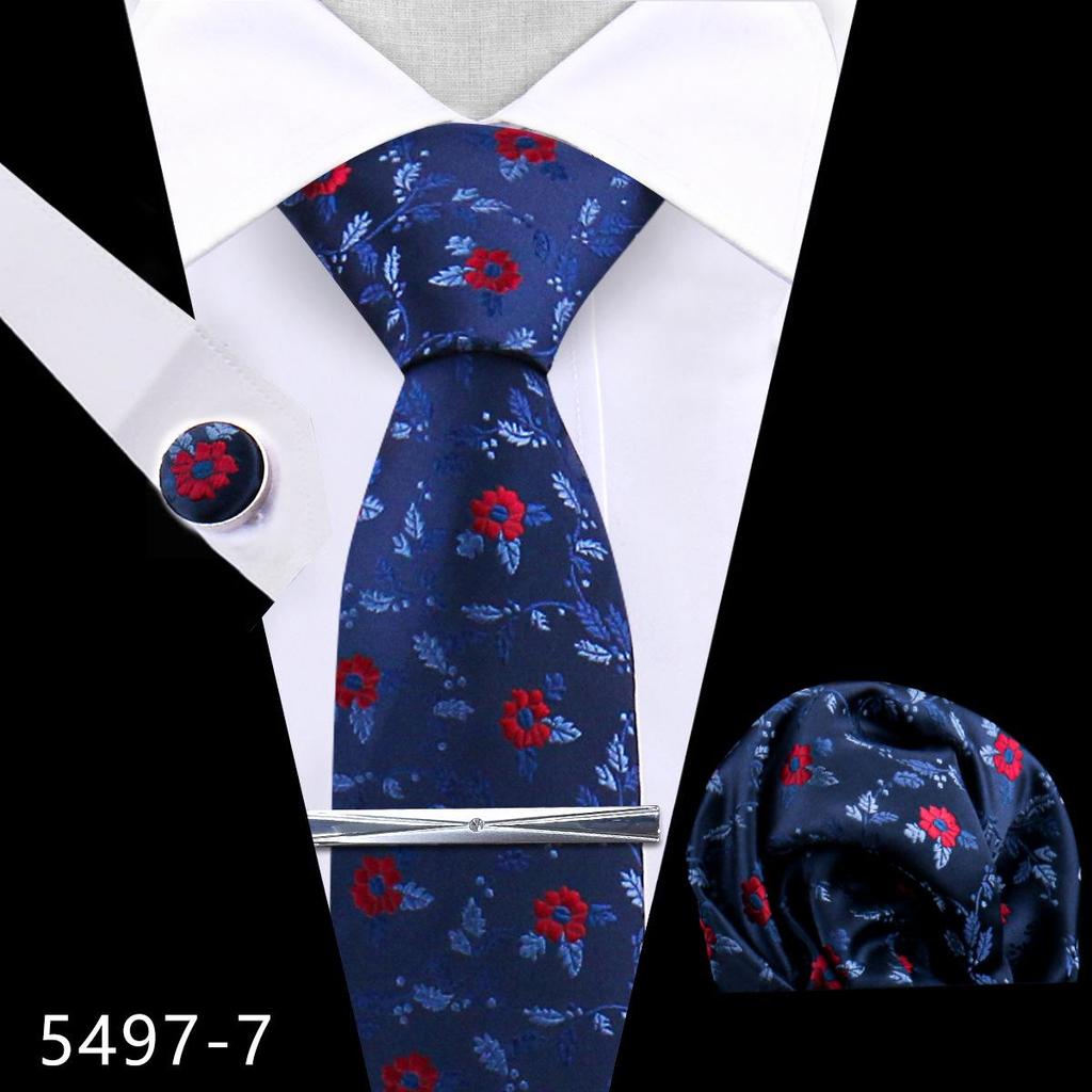 Men's Premium Polyester Tie, Pocket Square & Cufflink Set for Formal Events