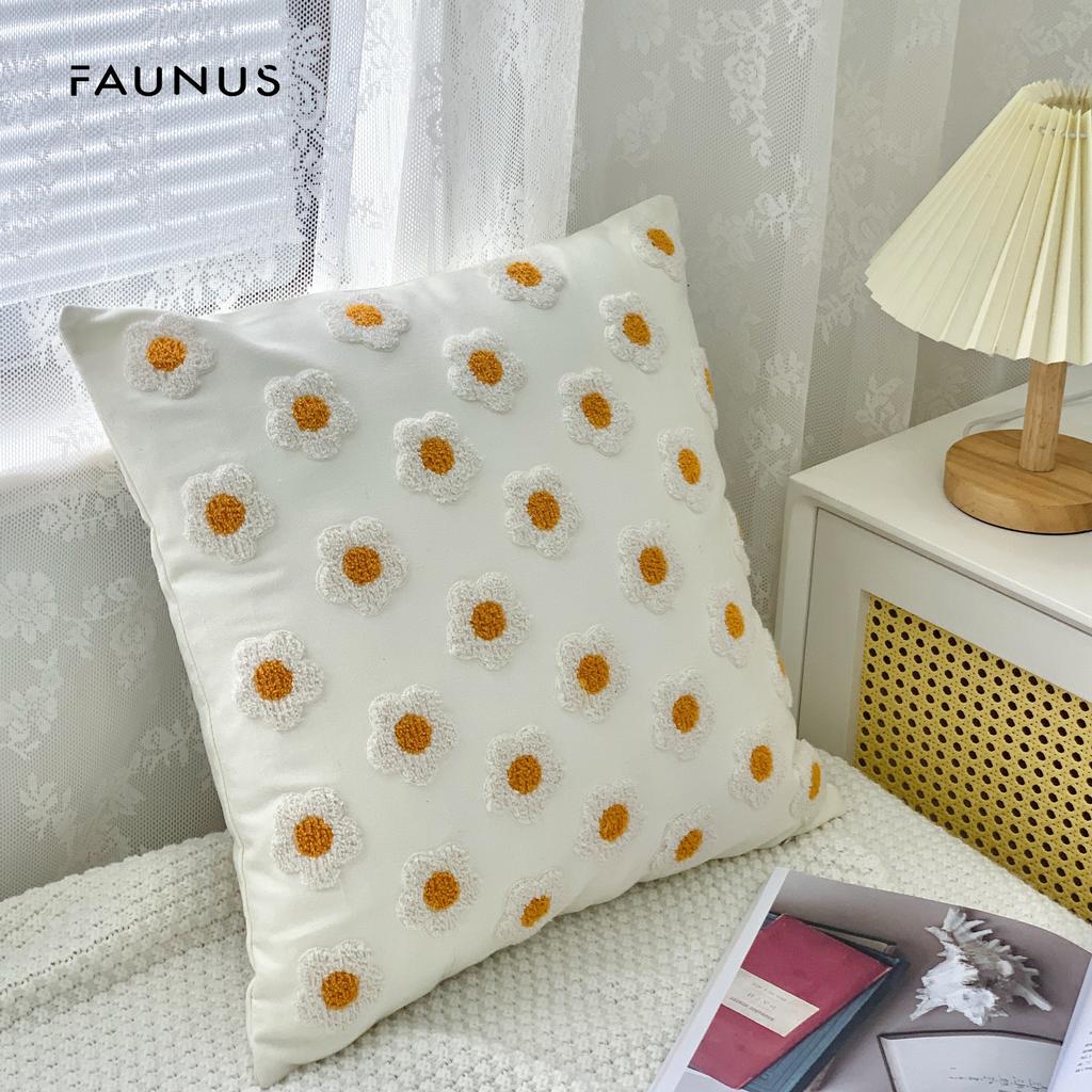 45X45cm Daisy Embroidery Throw Pillow Covers Square Rural Plant Sofa Pillow Cases Stamping Waist Cushion Cover Home Bed Decor