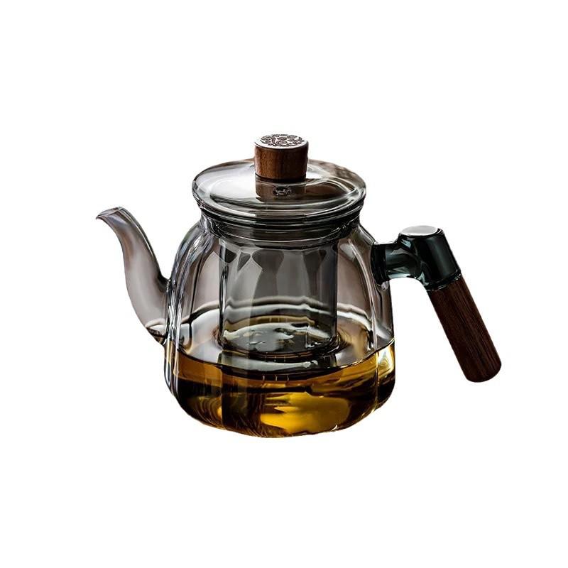 High-Temperature Resistant Glass Teapot for Boiling Water and Brewing Tea with Special Tea Separation Feature.