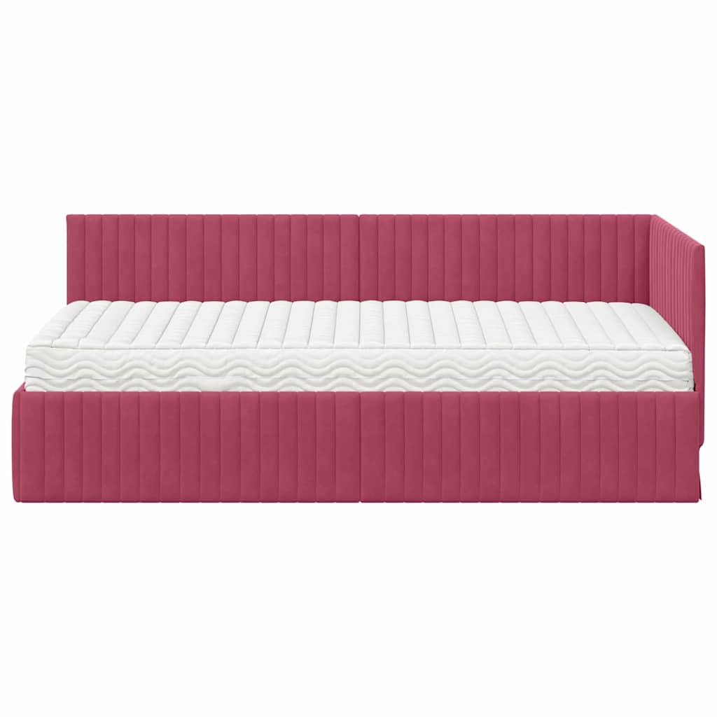 Corner Bed Frame with Mattress and Headboard 2 Pcs Green Velvet