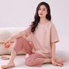 Women's Summer Cotton Pajama Set: Short Sleeve Top & Three-Quarter Pants, Thin & Plus Size