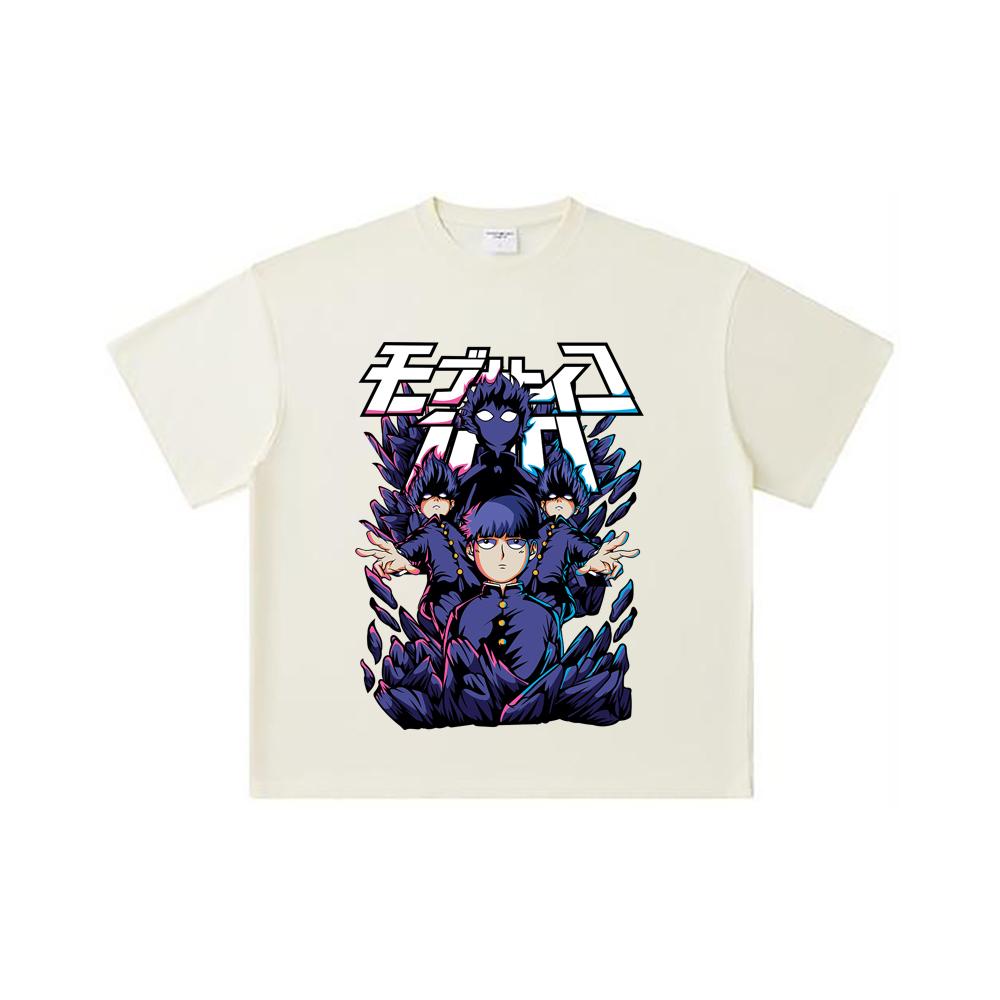 260 GSM Double Yarn 32 Count 100% Cotton Mob Psycho 100 V1 Shiego Print Unisex Heavy Cotton T Shirt
