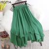 MOJTA Jupe mi-longue printemps été femme taille élastique jupe taille haute jupe trapèze