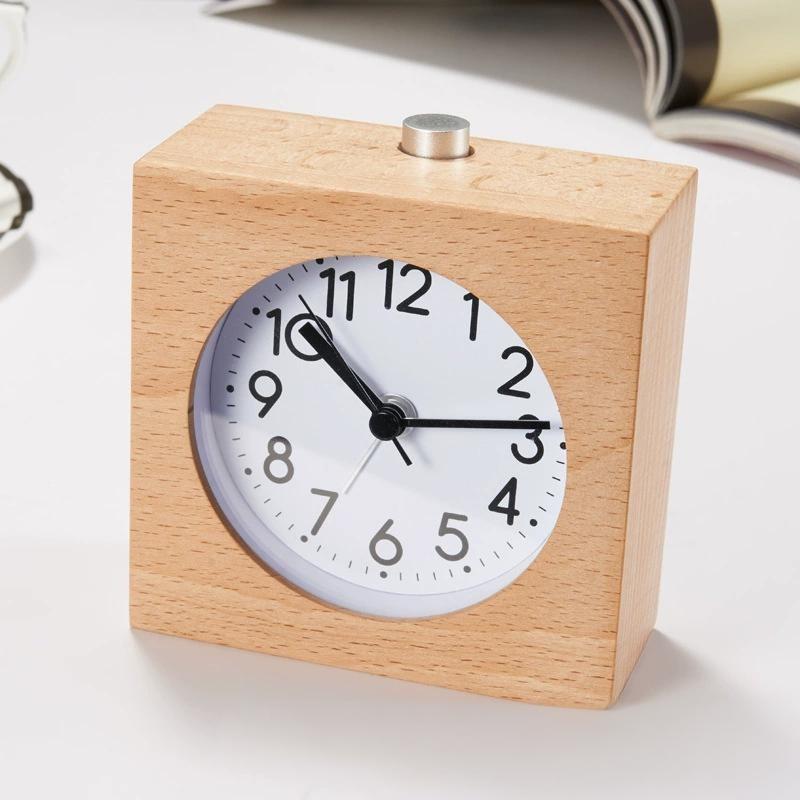 Wooden Bedside Alarm Clock With Led Display And Night Light For Students