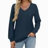 Women's Fashion Casual Long Sleeve Solid Color Shirt Women's V-Neck Tops