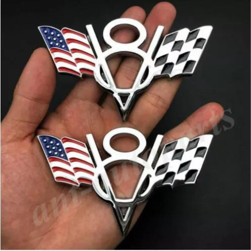 

1 шт., металлический хромированный автомобиль V8, винтажный логотип, флаг США, эмблема багажника, значок, наклейка, наклейка