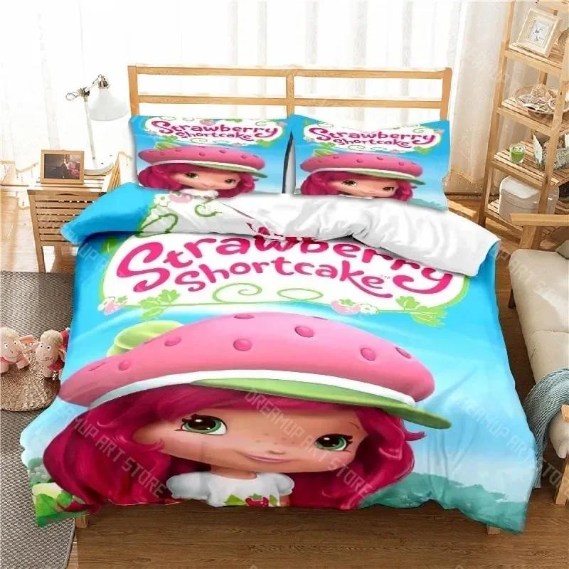 3D Print Strawberry Cartoon Shortcake Bedding Set Boys Girls Twin Queen King Size Duvet Cover Pillowcase Bed Boys Adult Bedroom