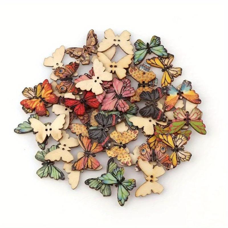 50PCS 2 Holes Mixed Colorful Butterfly Wooden Buttons Fit Sewing and Scrapbooking for Craft DIY Mix Colorful Fabric Decorations