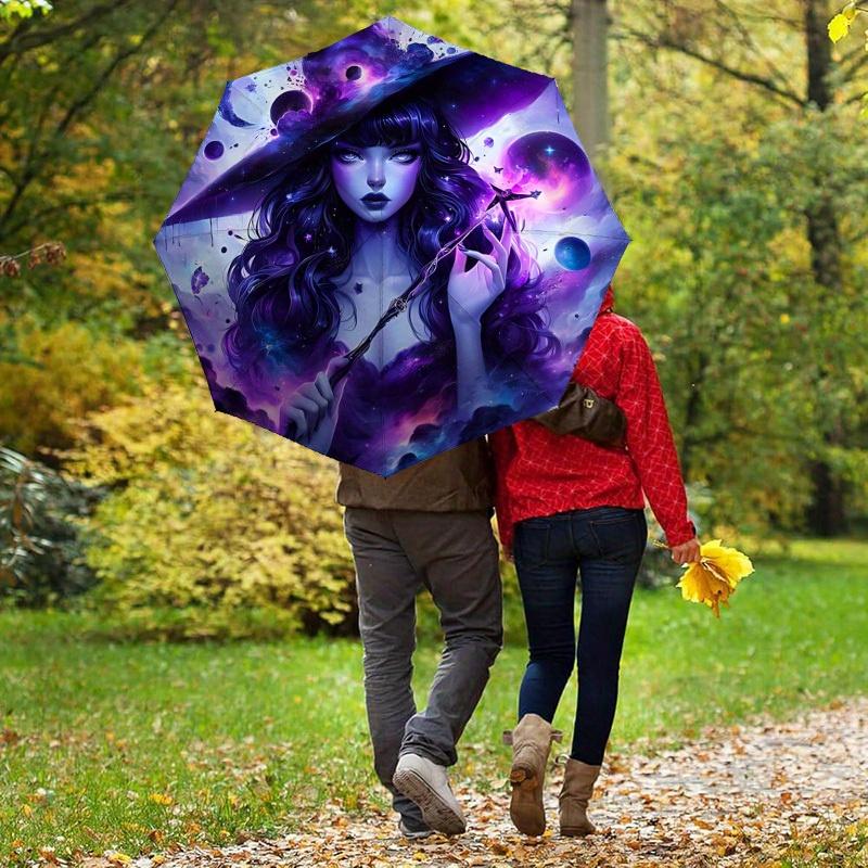 1pc WitchcraftCosmic Themed Umbrella, 8 Rib Frame,Automatic Opening 3 Fold Umbrella, Lightweight and Durable Couple Umbrella-013