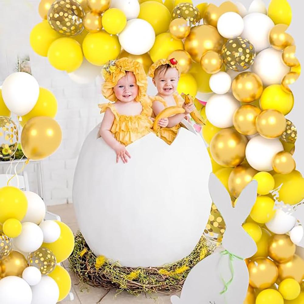 Yellow Balloons Garland Arch Kit White Gold Confetti Balloon Home Party Baby Shower Wedding Anniversary Gender Reveal Decoration