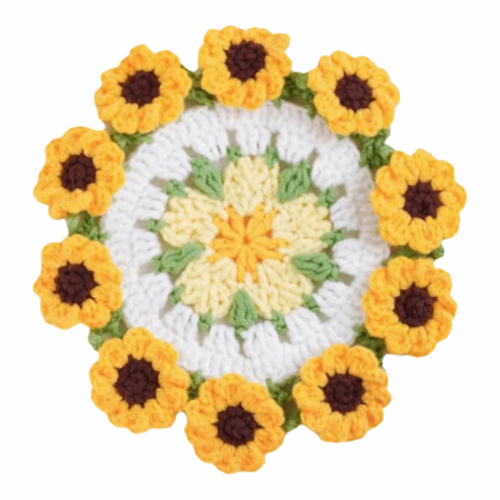 Handwoven Flower Bouquet Coasters Washable Coffee Table Cupmat Crochet Coasters Office Decor