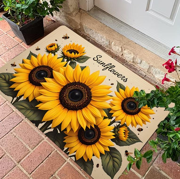 Vintage Sunflower Rose Boho Rug Non Slip Washable Kitchen Mat for Bathroom Entryway Living Room Home Decor