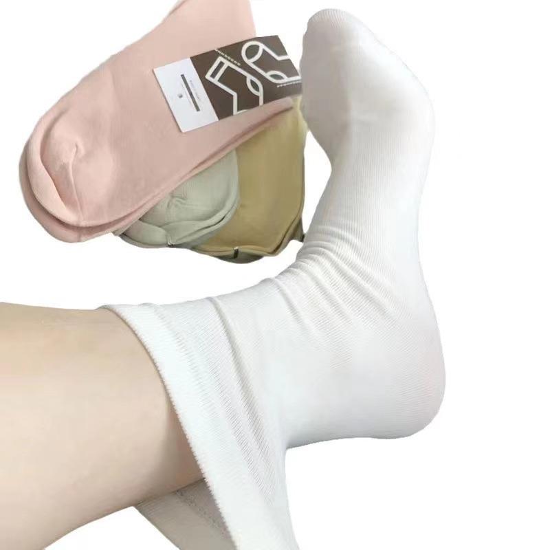 Black And White Socks Women'S Medium Tube Socks Students Solid Color Stacking Socks Japanese Pure Cotton Black Stockings