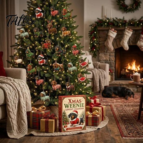 Calendrier Compte à Rebours Saisonnier 2026 Noël Teckel Calendrier de l'Avent, Ensemble d'Ornements Collectionnables 3D Cadeau d'Anniversaire pour Enfants avec 24 Mini Figurines de Chiens,