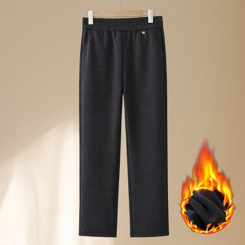 Women's High-Waist Elastic Stretch Pants - Winter Thickened, Loose Straight Fit for Middle-Aged & Elderly