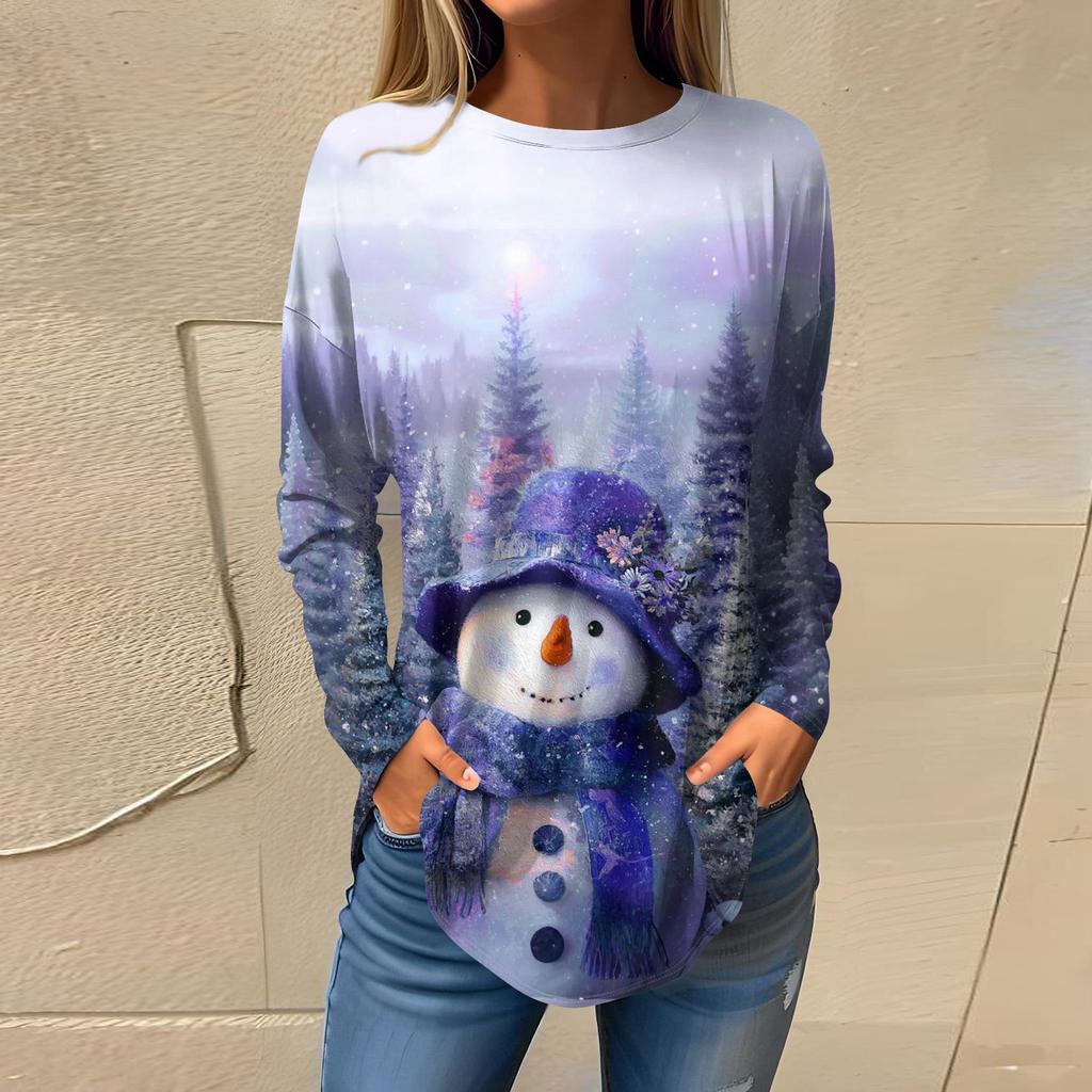 Weihnachts-Stil Damenbekleidung Schneeflocke Weihnachtsbaum Print Pullover Rundhalsausschnitt Langarm T-Shirt Festlich Lässig Lockeres Oberteil