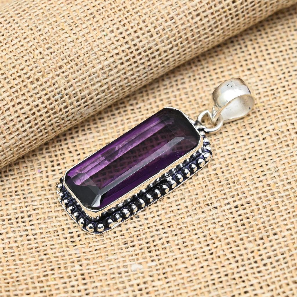 Belle pierre précieuse d'améthyste faite à la main en argent massif 925, pendentif pour cadeau de mariage