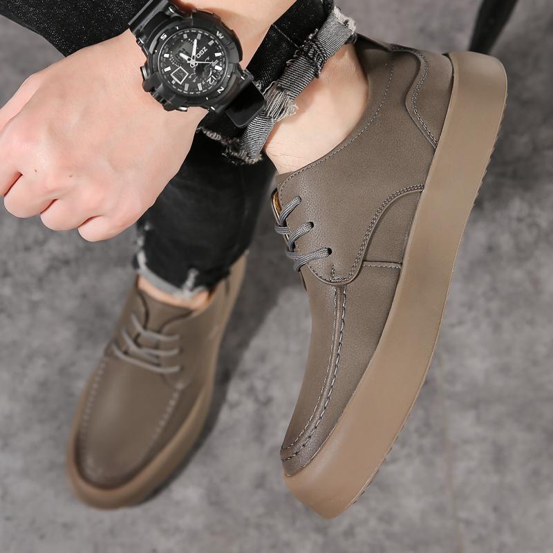 Fashion Outdoor New Men's Comfortable Lightweight Round Toe Board Shoes Fashionable Brand Retro Lace Up Thick Soled Casual Leather Shoes