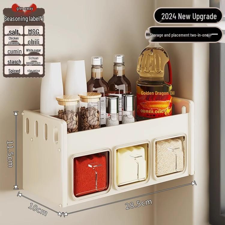 Wall-Mounted Kitchen Seasoning Rack: Punch-Free Multifunctional Condiment Set with Jars