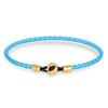 Gold Stainless Steel Button Braided Leather Bracelet For Men Women Couple Jewelry Gifts