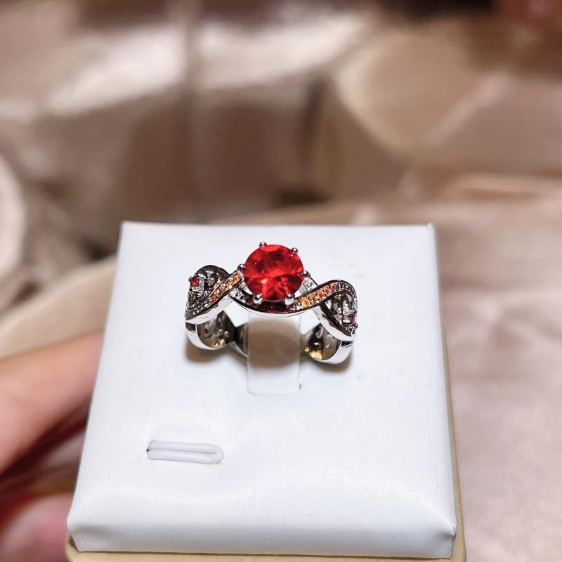 

Европейские и американские роскошные женские платиновые кольца с красным корундом и цирконием, микрокольца с набором аксессуаров No. 10