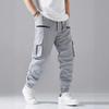 Men's Jogger Cargo Pants Multi Zipper Pockets Drawstring Elastic Waist Streetwear Tactical Ankle Cuffed Trousers
